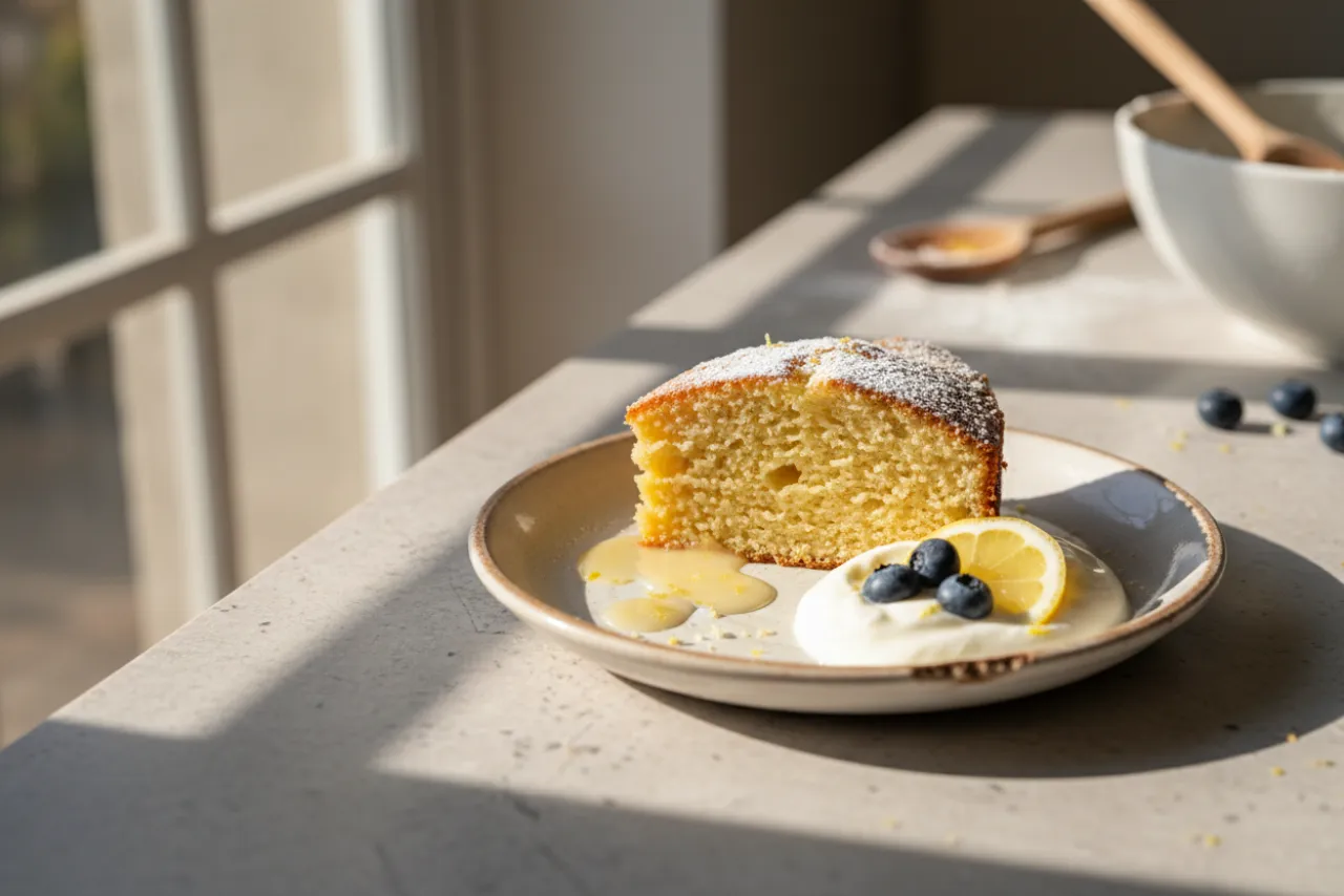 Lemon Yogurt Cake — French recipe, finished and plated