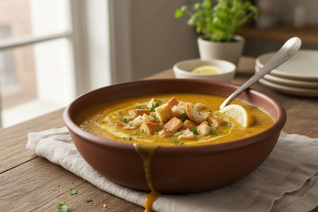 Shorbat Adas (Middle Eastern Red Lentil Soup) — a pantry middle eastern recipe with about 8g of fiber