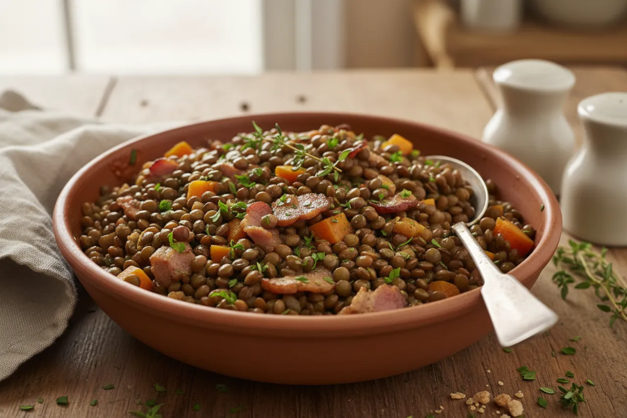 Lentilles au Lard — a high-protein high-fiber french recipe with about 26g of fiber