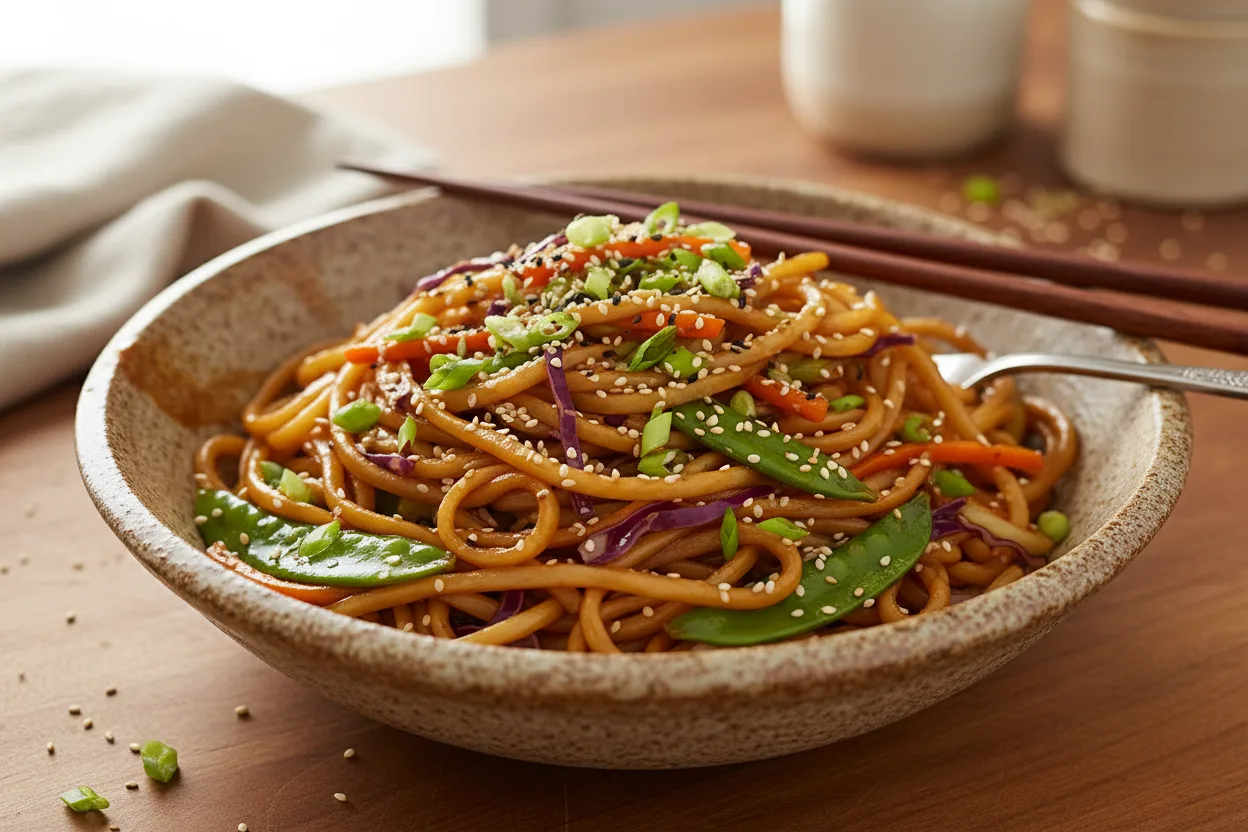 Vegetable Lo Mein — a dinner for two chinese recipe with about 9g of fiber