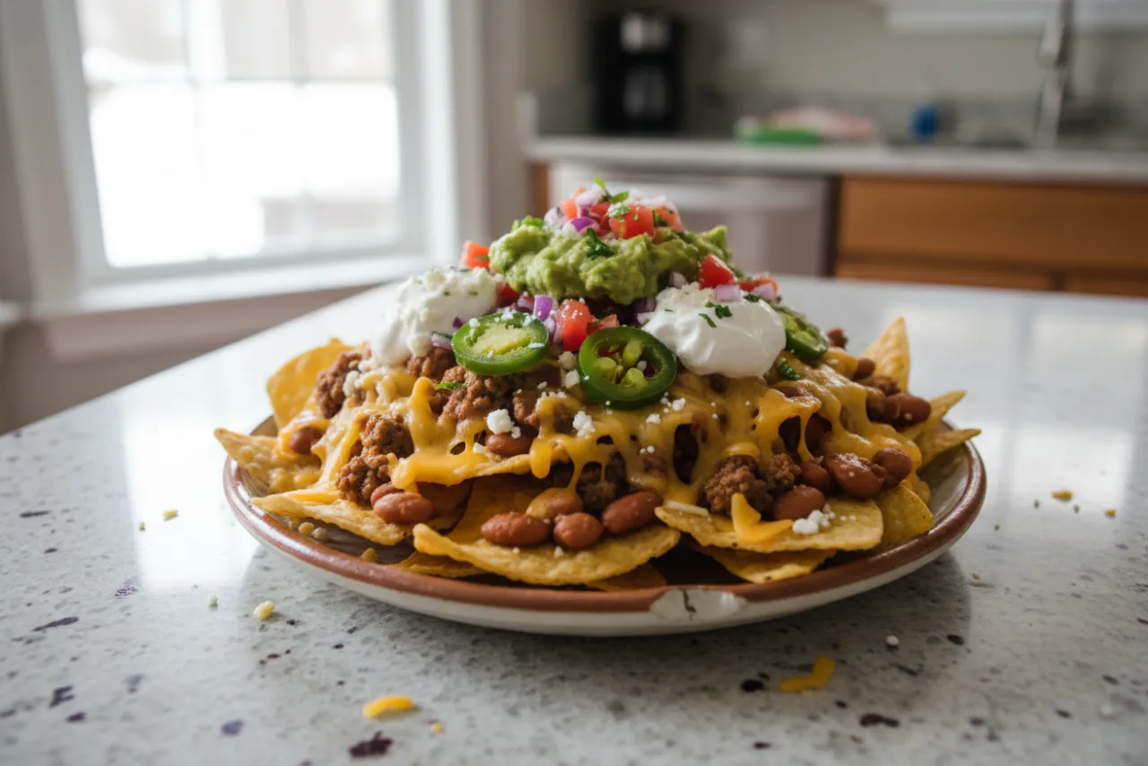 Loaded Nachos — Mexican-American recipe, finished and plated