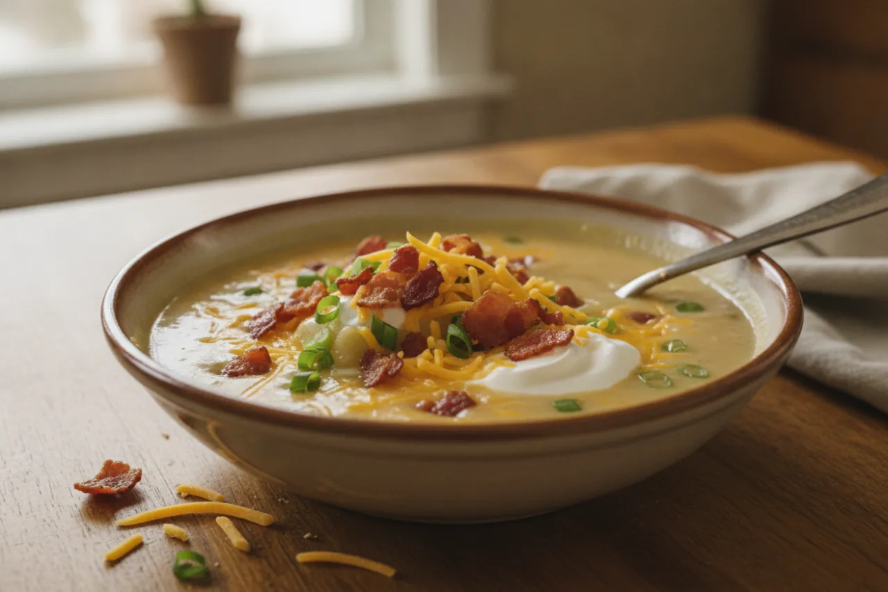 Loaded Potato Soup — a slow cooker american recipe with about 5g of fiber