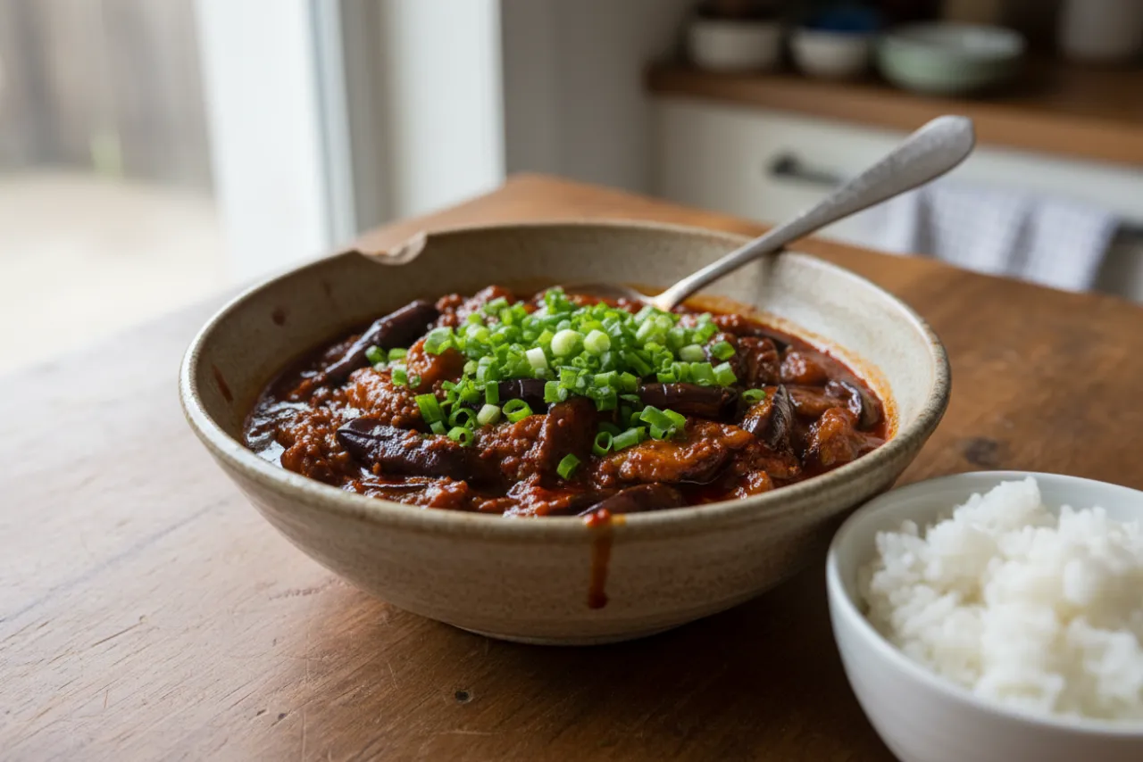 Mapo Eggplant — a high-fiber dinner chinese recipe with about 10g of fiber