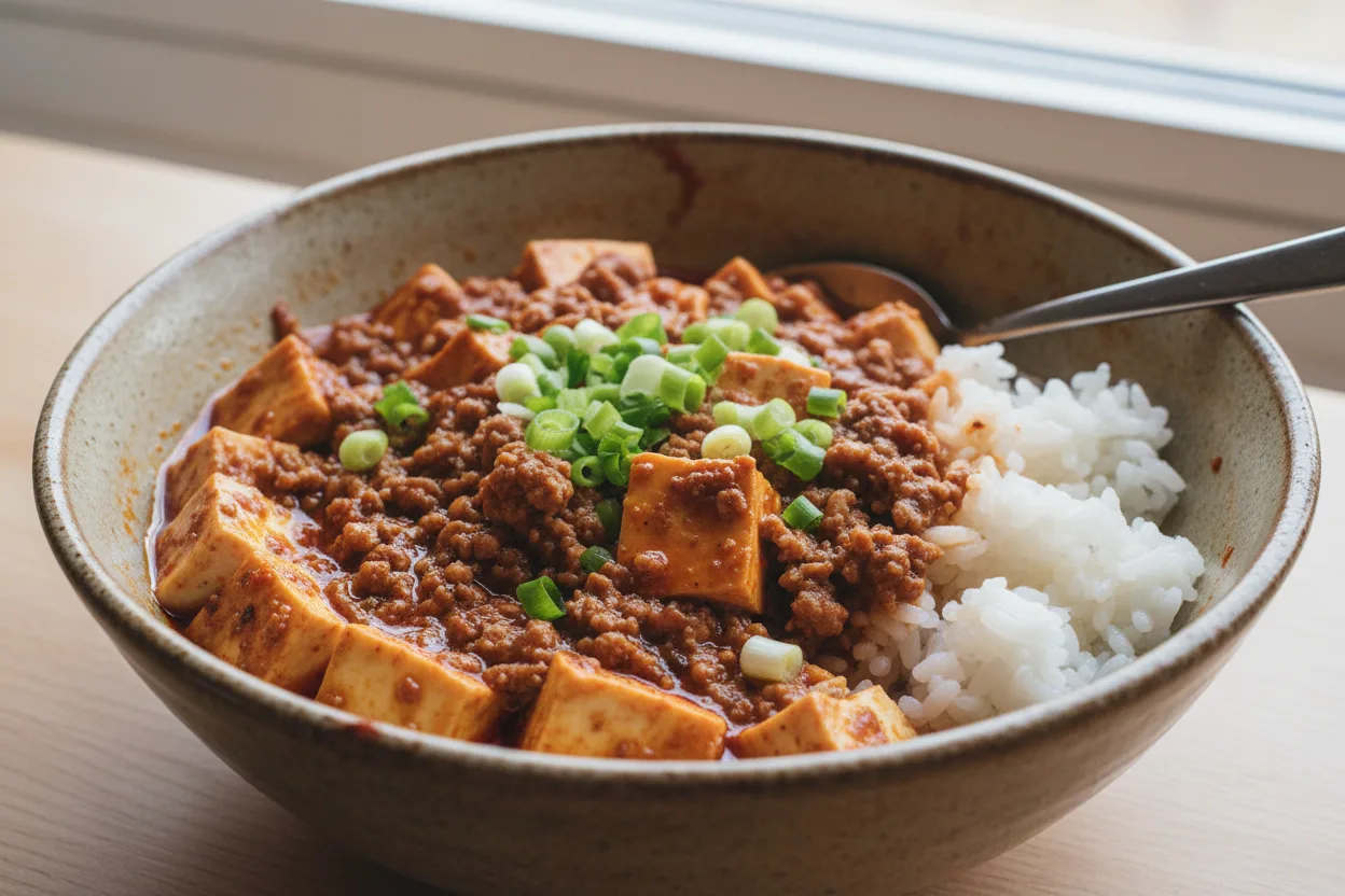 Mapo Tofu — a low-calorie dinner chinese recipe with about 2g of fiber
