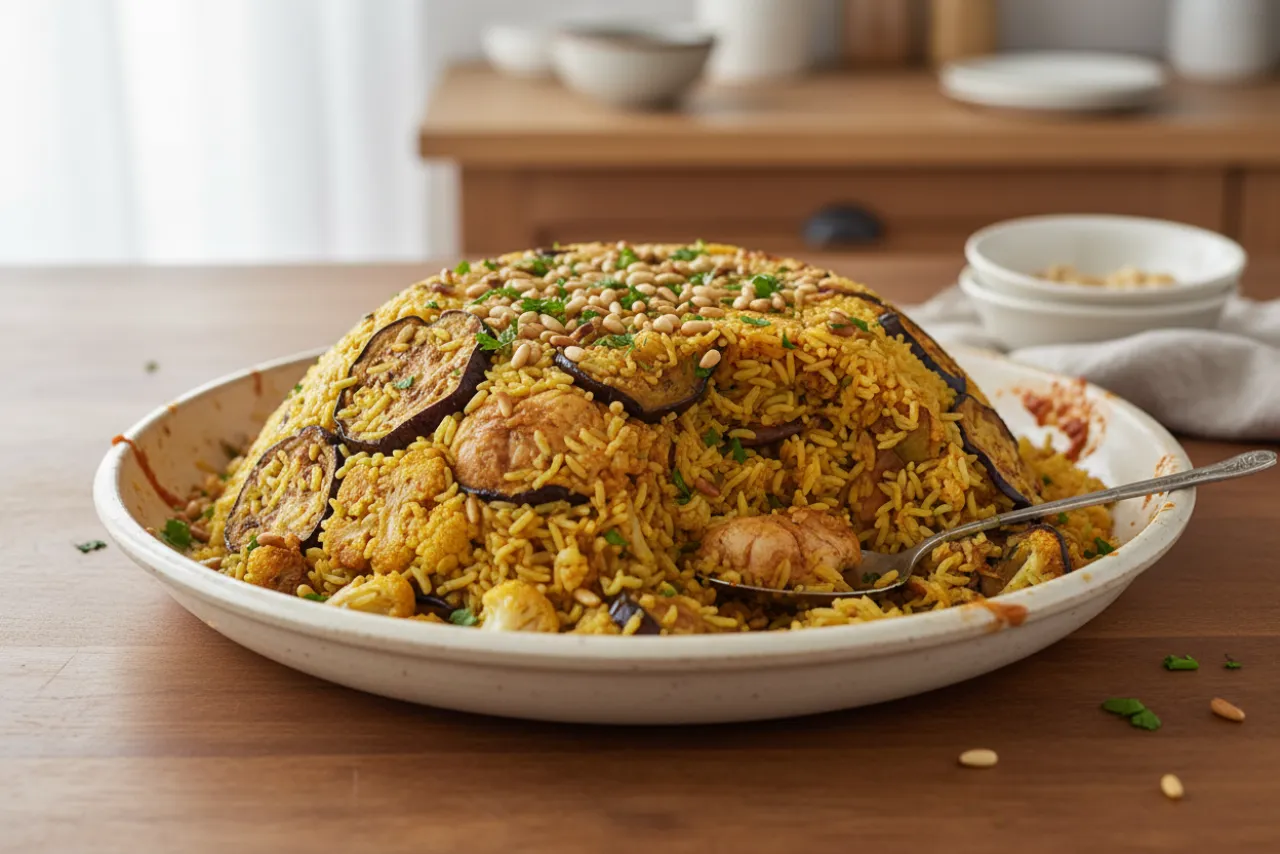 Maqluba — Middle Eastern recipe, finished and plated