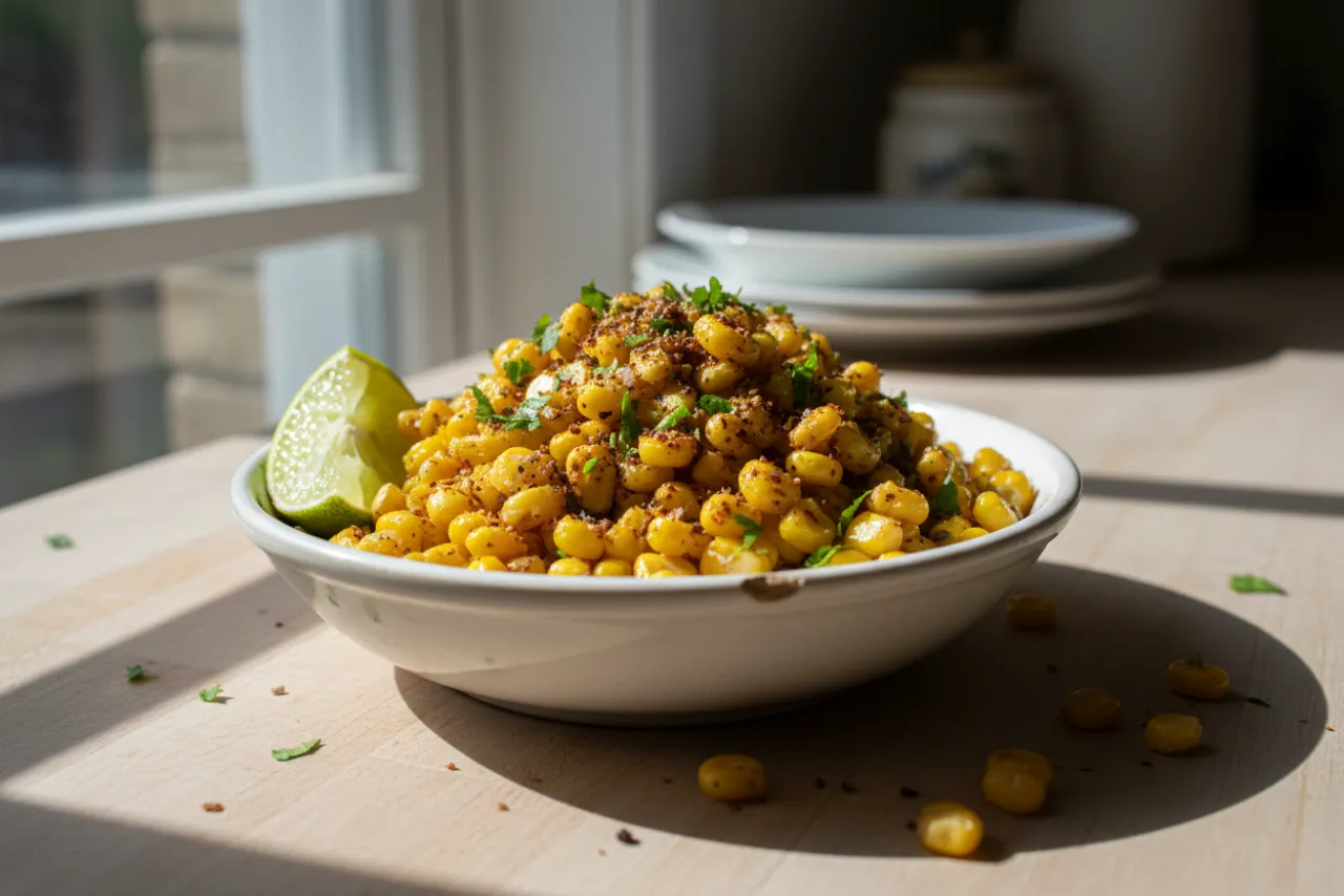 Masala Corn — Indian recipe, finished and plated