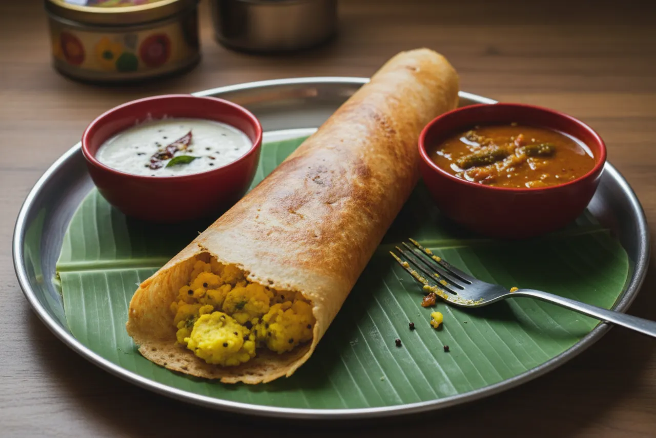 Masala Dosa — Indian recipe, finished and plated