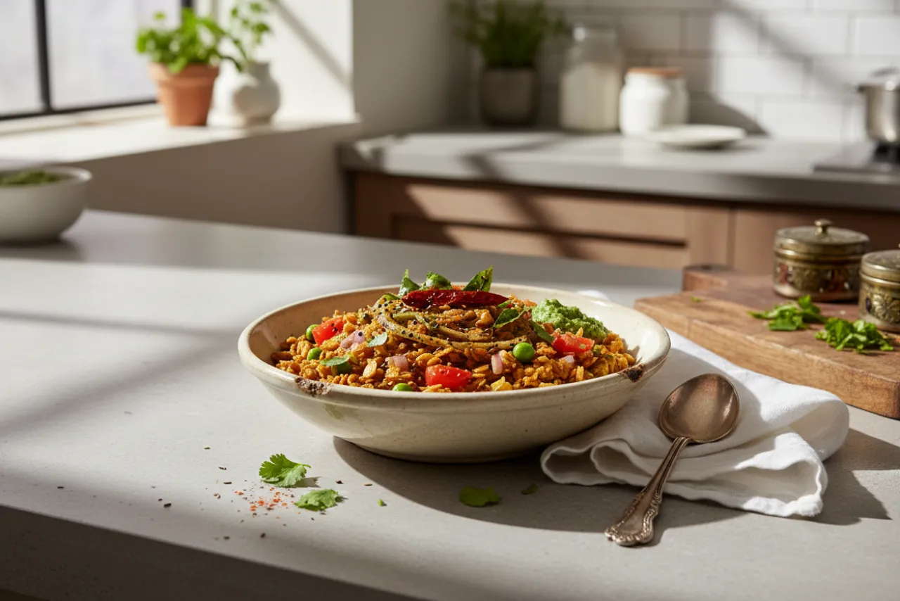 Masala Oats — a high-fiber salad indian recipe with about 7g of fiber