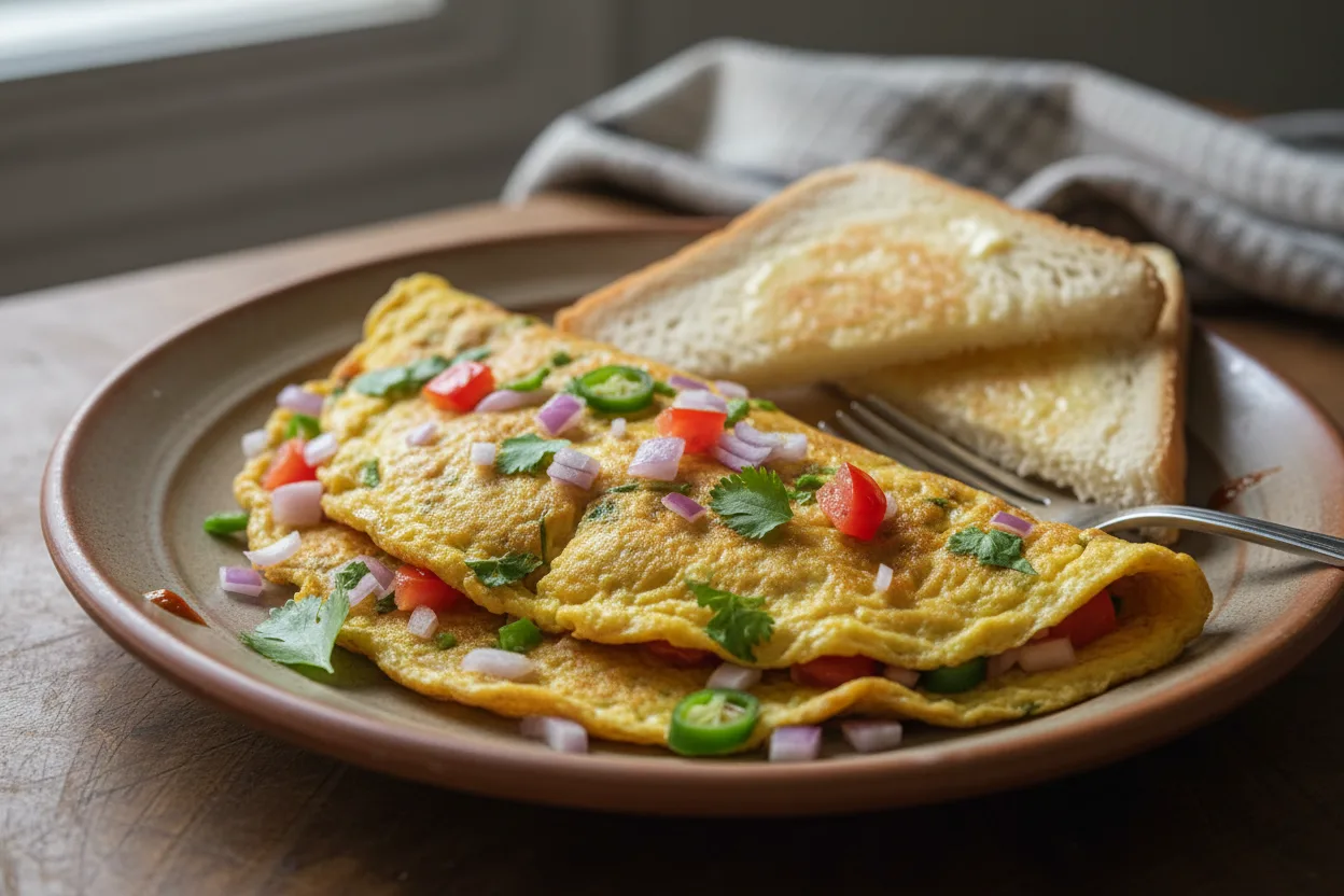 Masala Omelette — a high-protein egg indian recipe with about 2g of fiber