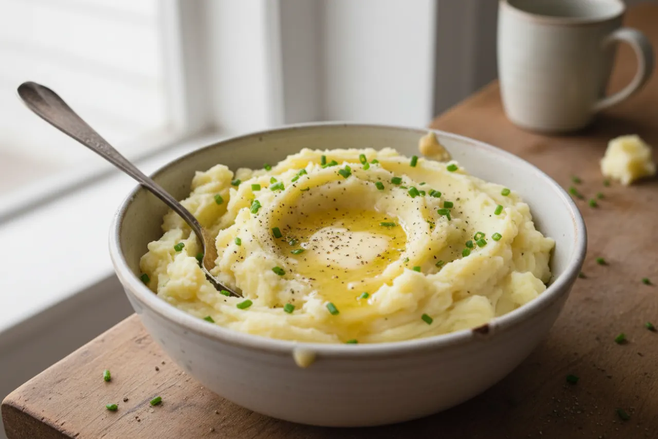 Creamy Mashed Potatoes — American recipe, finished and plated