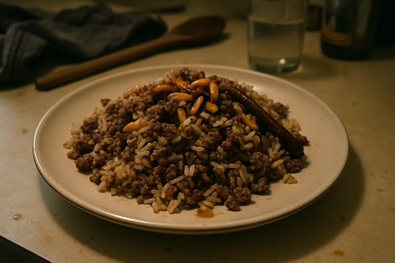 Hashweh (Spiced Beef & Rice) — a meal prep middle eastern recipe with about 2g of fiber