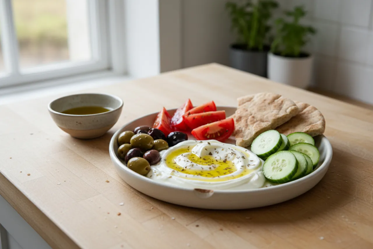Mediterranean Breakfast Plate — a Mediterranean breakfast mediterranean recipe with about 3g of fiber