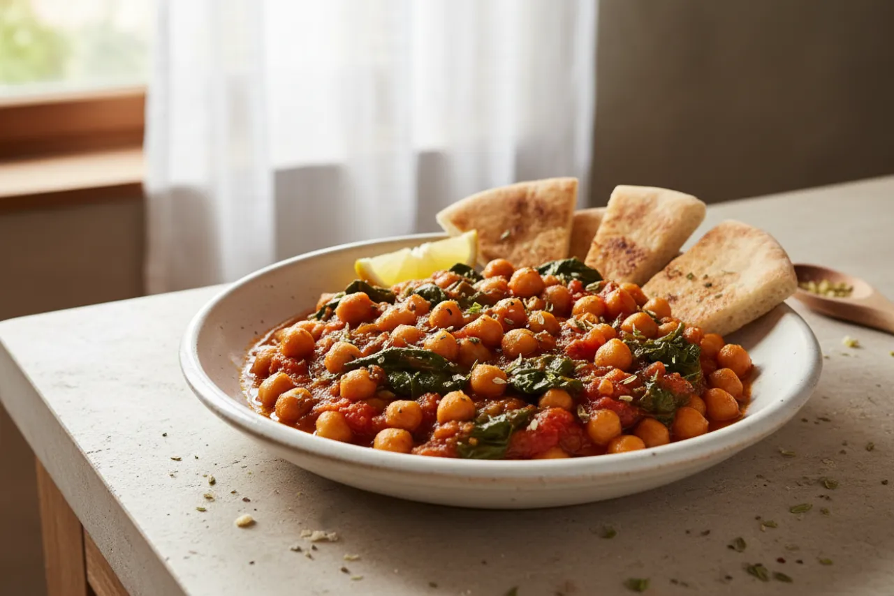 Mediterranean Chickpea Stew — a one-pot mediterranean recipe with about 13g of fiber