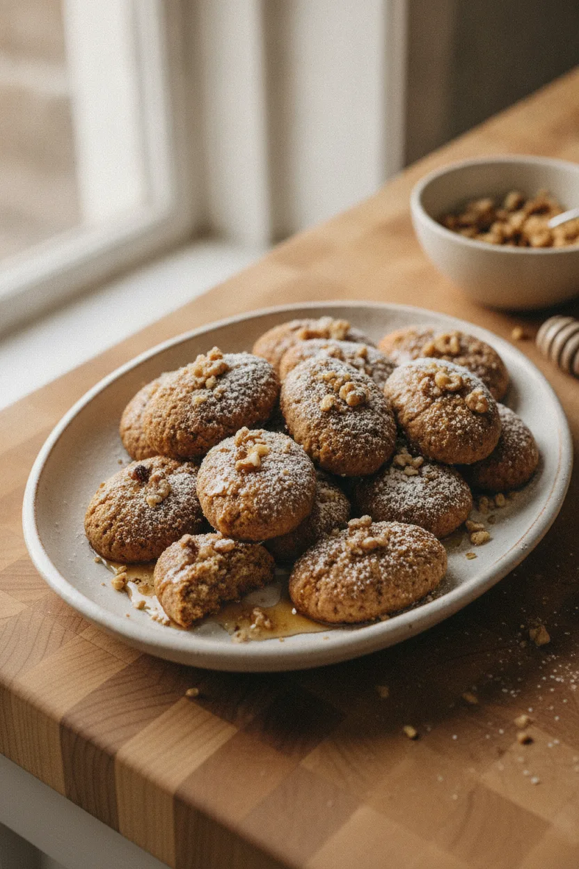 Melomakarona — Greek recipe, finished and plated