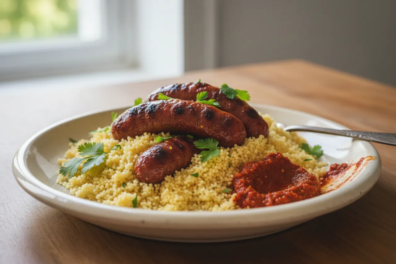 Merguez with Couscous — a Mediterranean dinner mediterranean recipe with about 4g of fiber