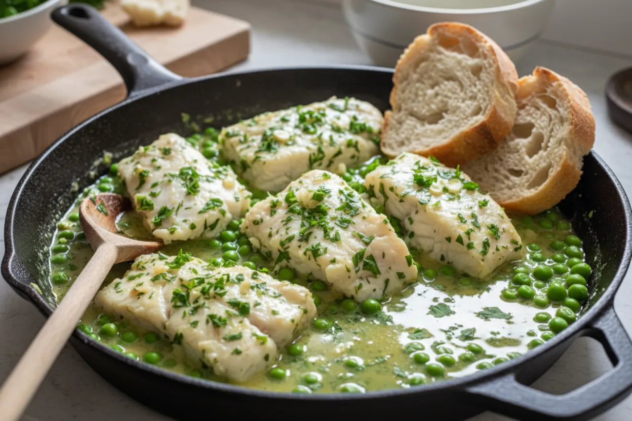 Merluza en Salsa Verde — a high-protein low-calorie spanish recipe with about 1g of fiber