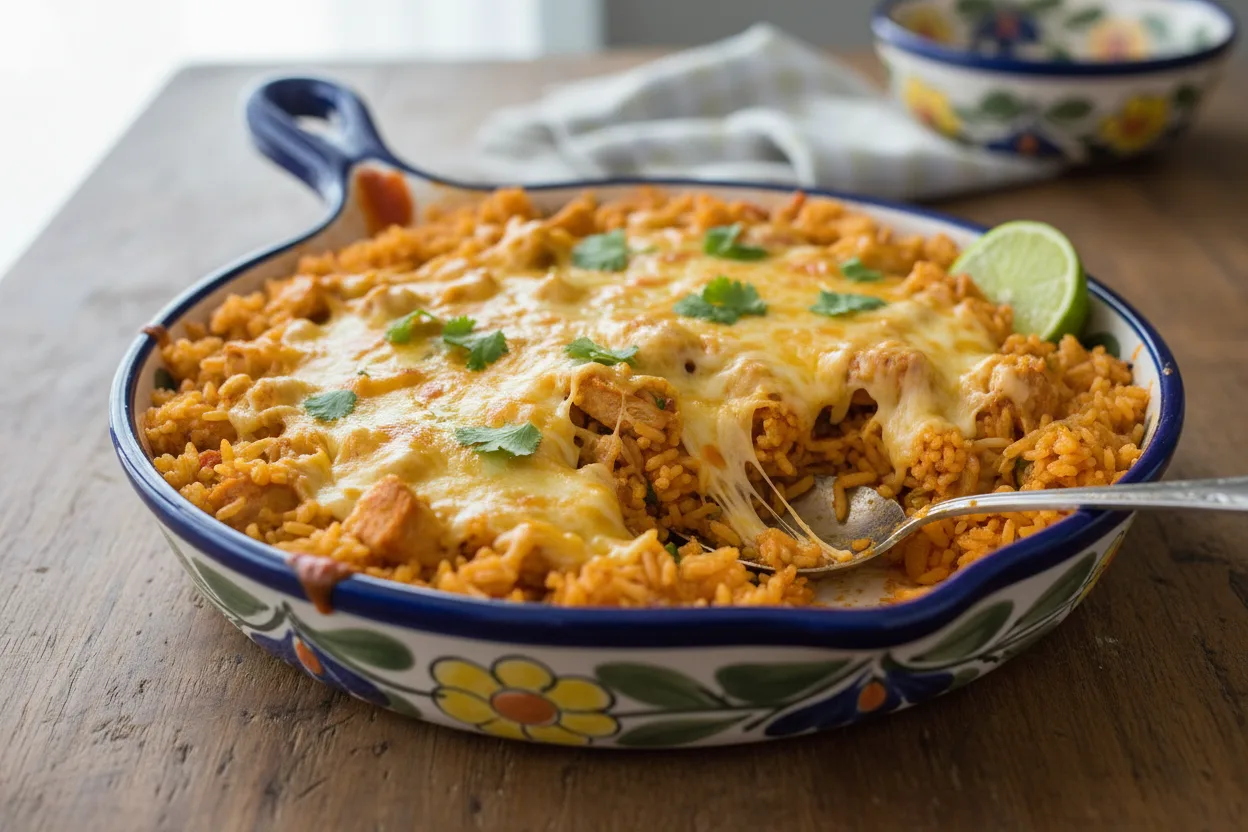 Mexican Cheesy Chicken & Rice — a high-protein chicken mexican recipe with about 1g of fiber