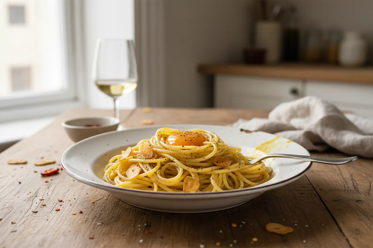 Spaghetti di Mezzanotte — a easy Mediterranean italian recipe with about 4g of fiber