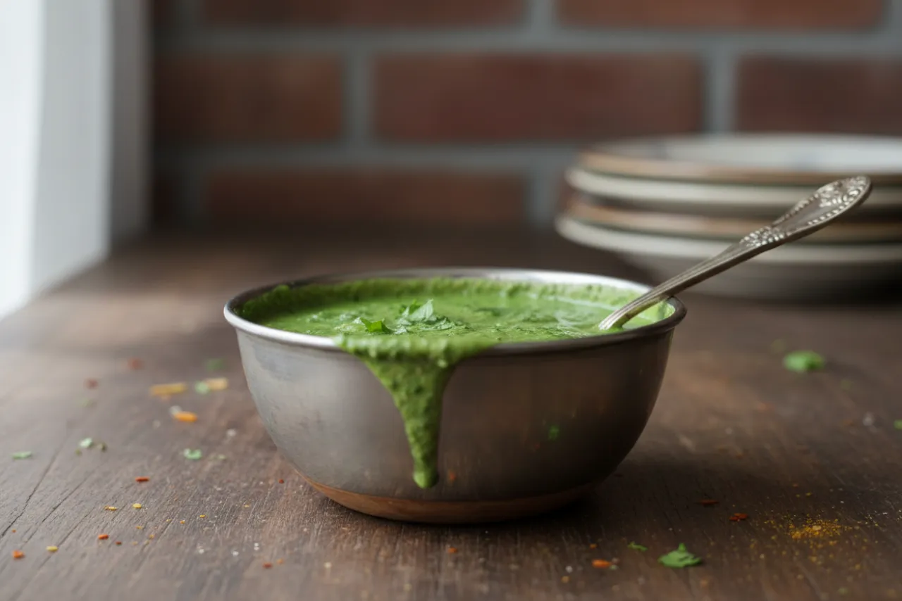 Mint Chutney — Indian recipe, finished and plated