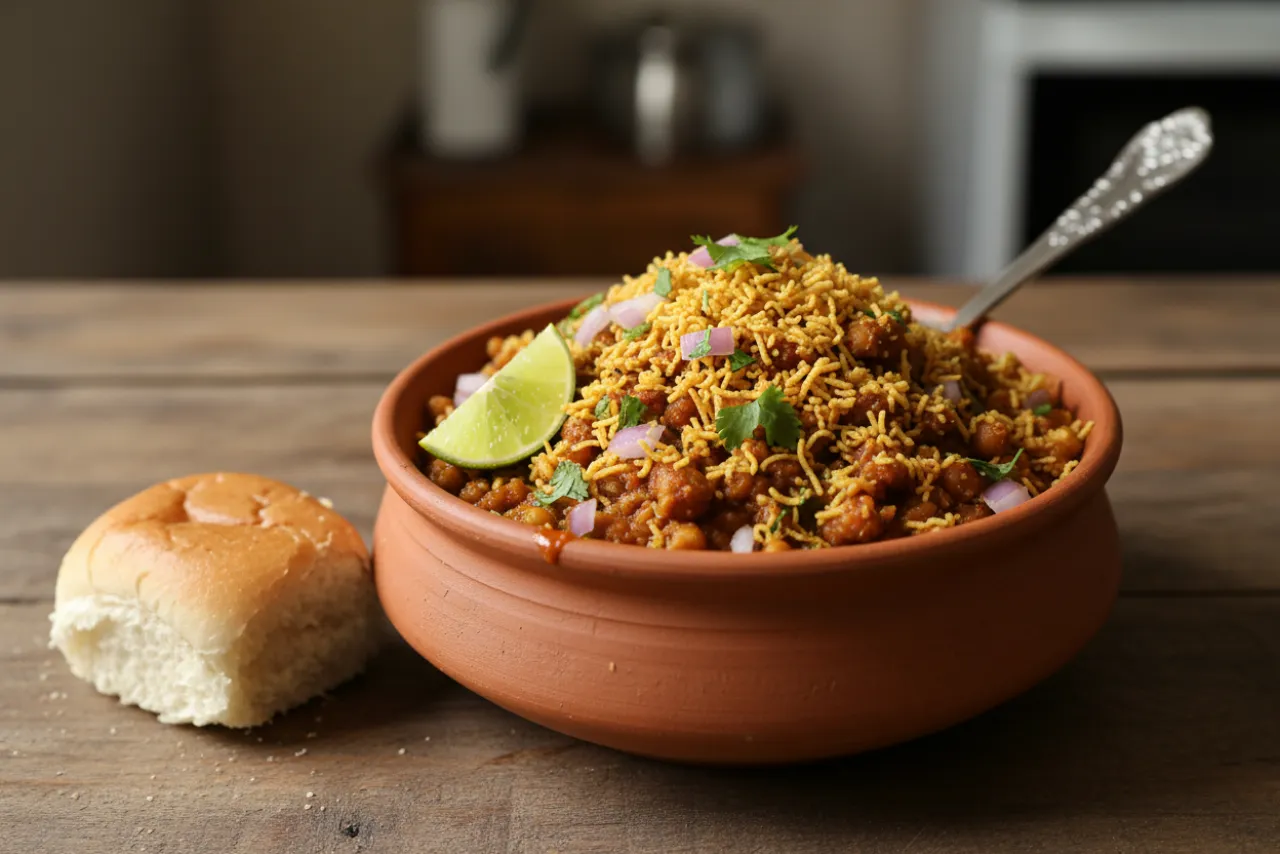 Misal — Indian recipe, finished and plated