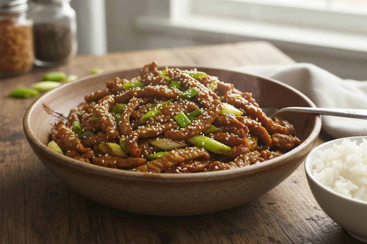 Mongolian Beef — a high-protein lunch chinese recipe with about 3g of fiber