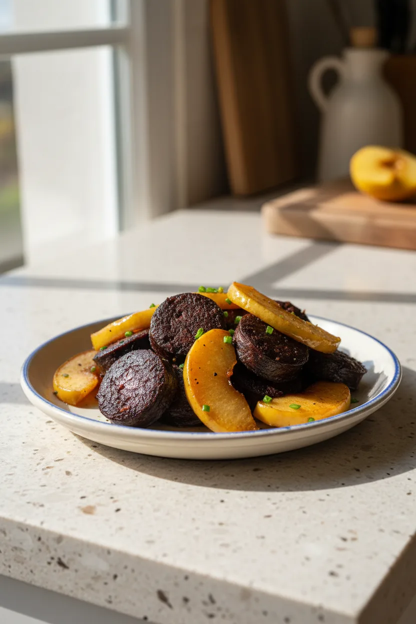 Morcilla con Manzana — Spanish recipe, finished and plated
