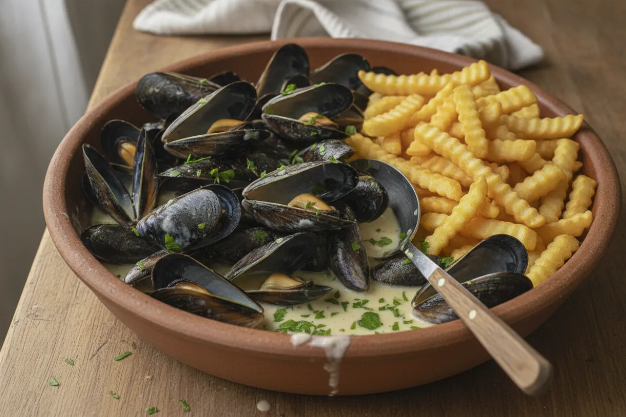 Moules Mariniere with Frites — a high-protein muscle-building french recipe with about 10g of fiber