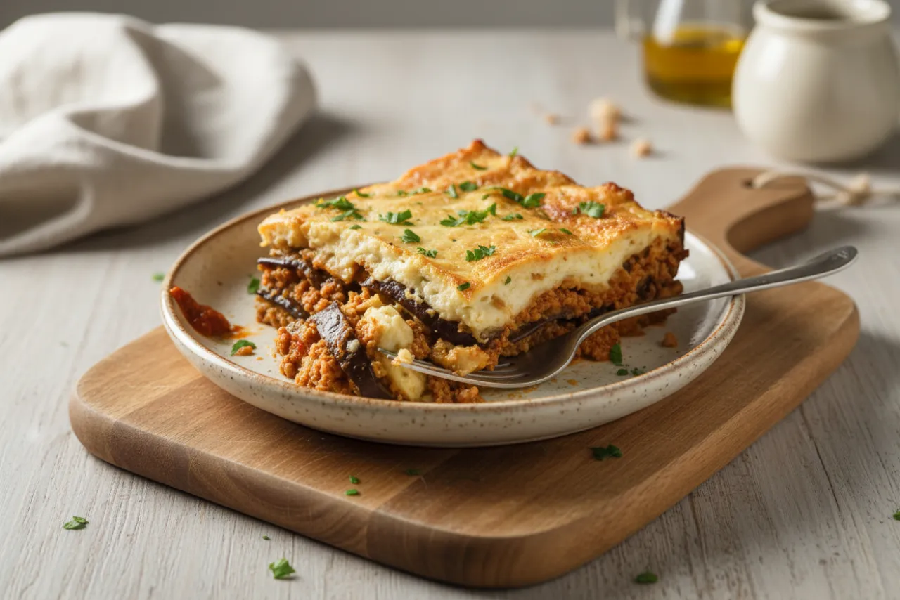 Moussaka — a Mediterranean dinner greek recipe with about 6g of fiber