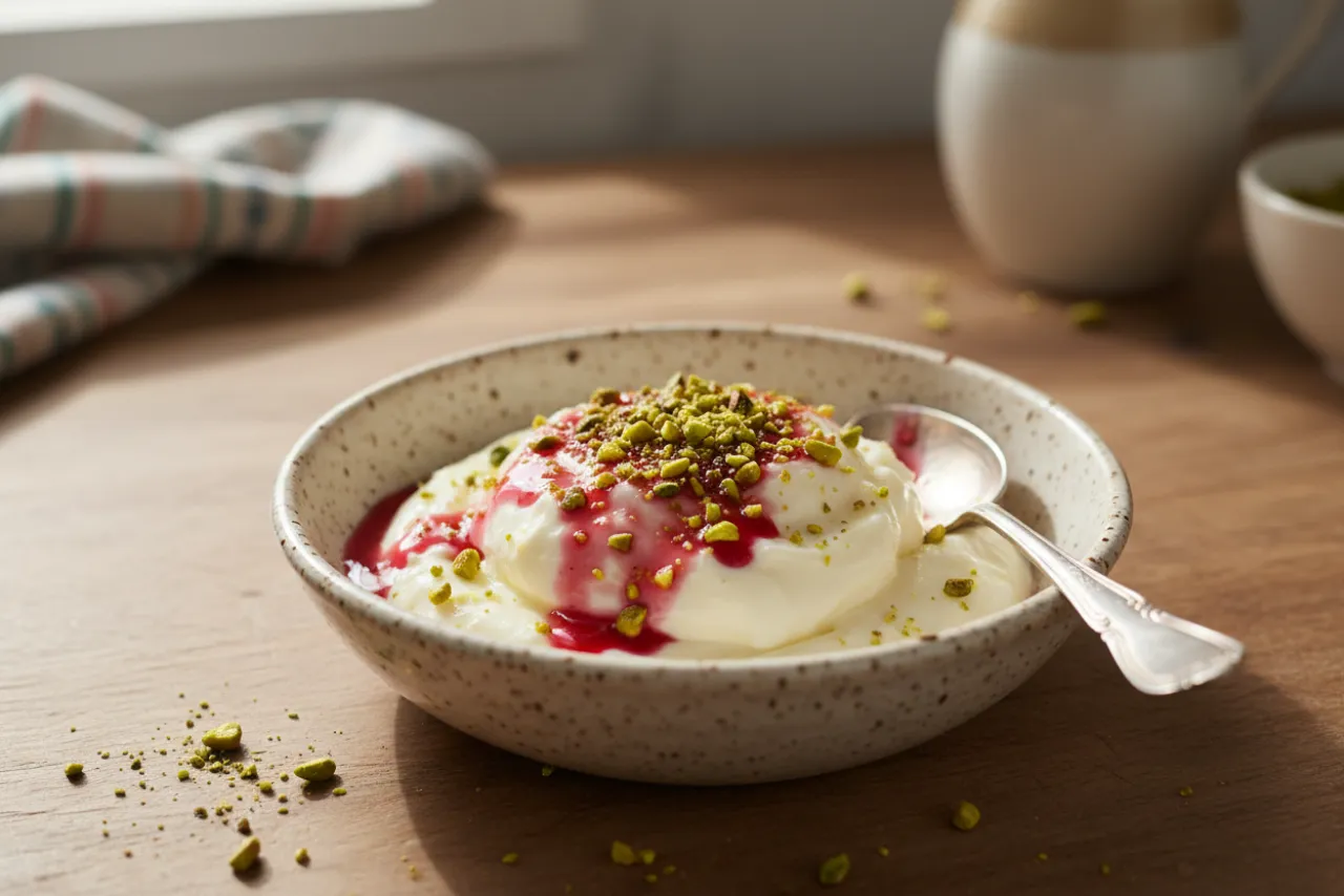 Muhallebi — Middle Eastern recipe, finished and plated