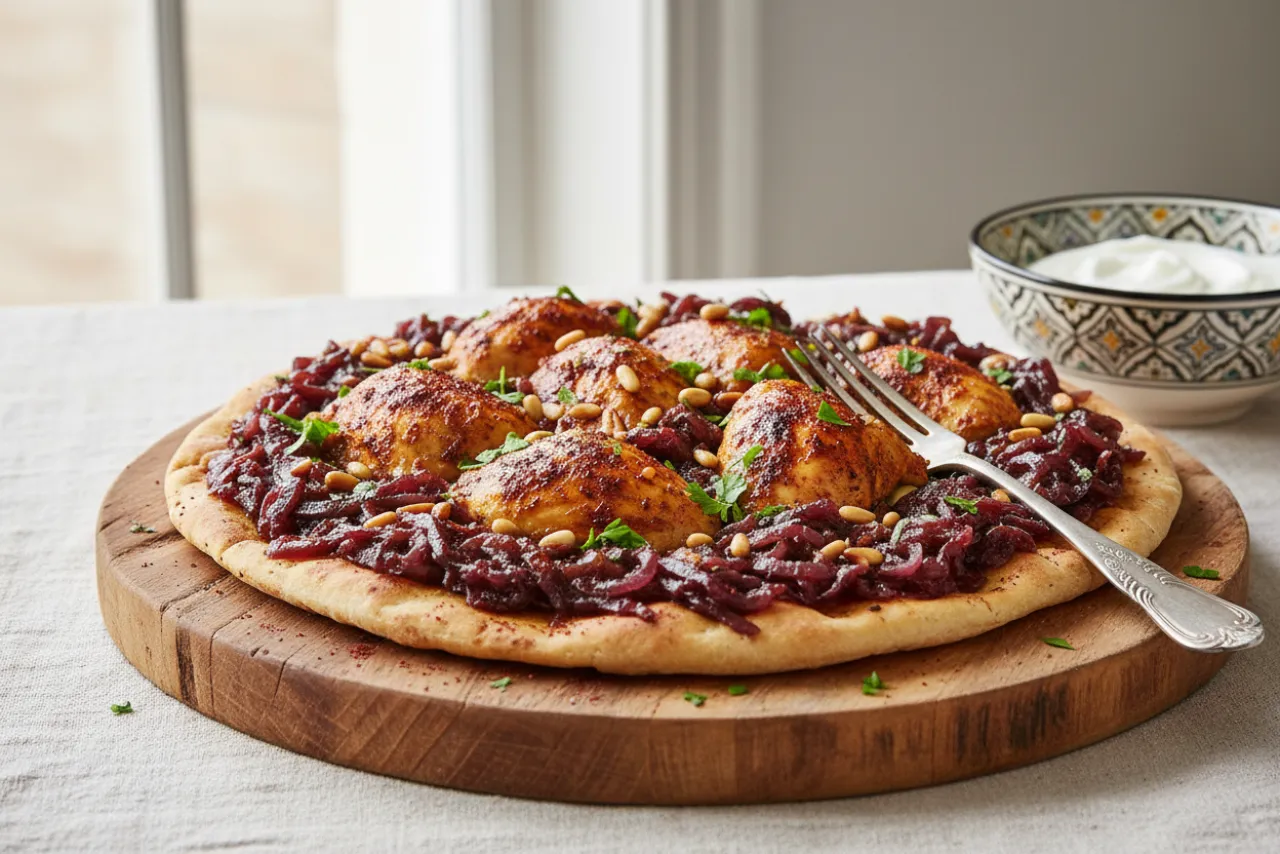 Musakhan — Middle Eastern recipe, finished and plated