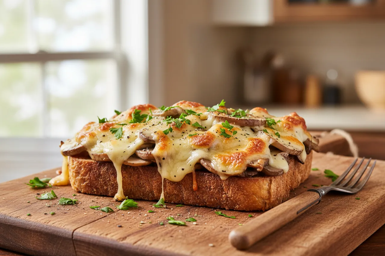 Garlicky Mushroom Melt — a dinner for two american recipe with about 6g of fiber