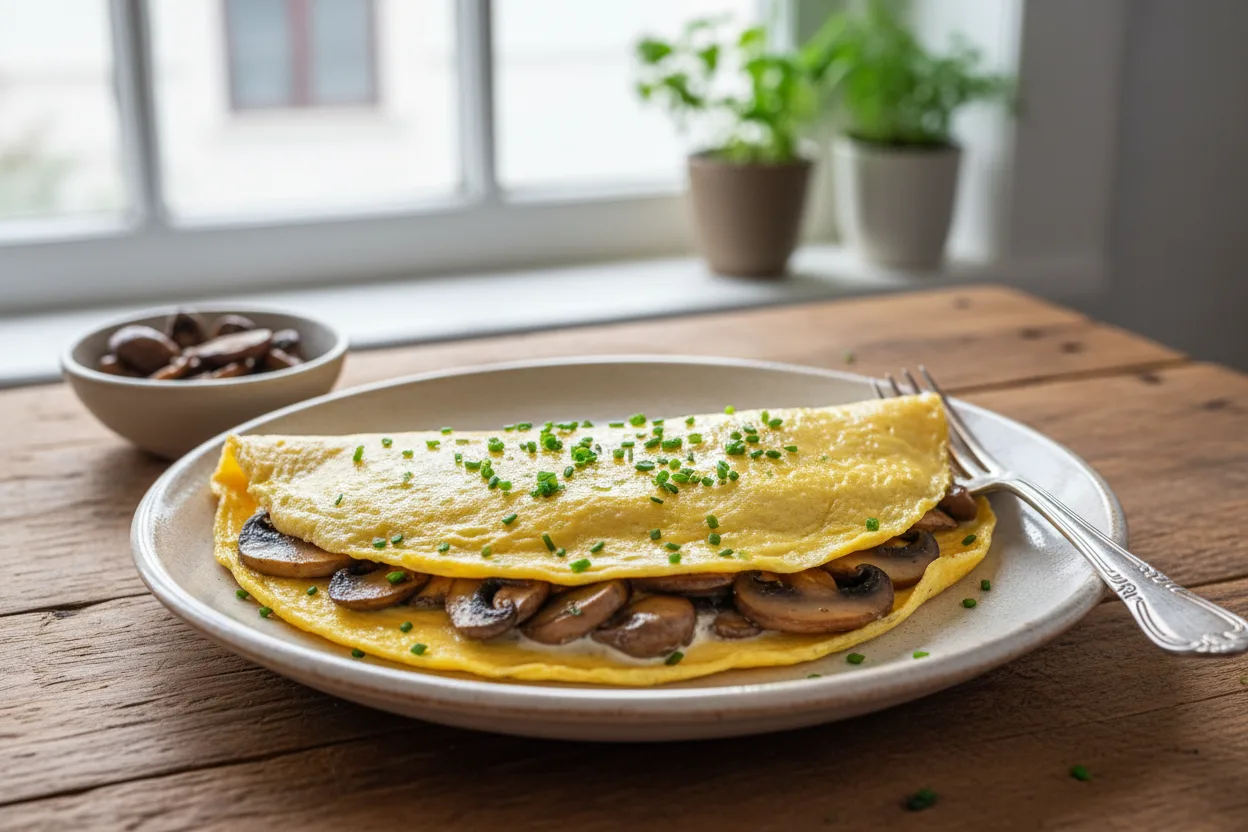 Mushroom Omelette — a high-protein egg french recipe with about 2g of fiber