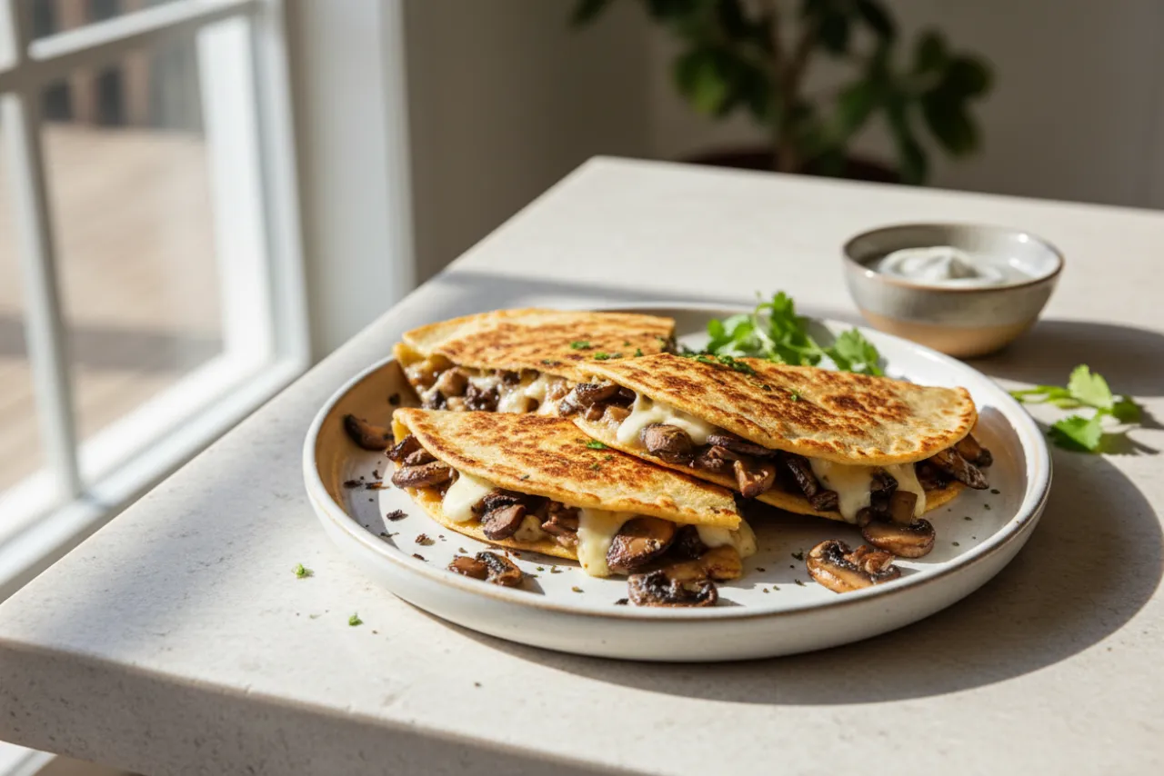 Mushroom Quesadilla — a dinner for two mexican recipe with about 5g of fiber