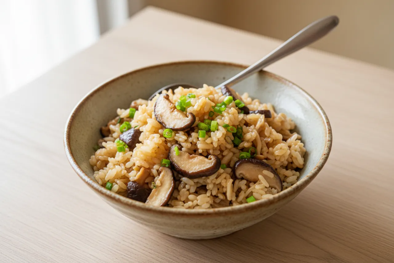 One-Pot Mushroom Rice — a one-pot japanese recipe with about 4g of fiber