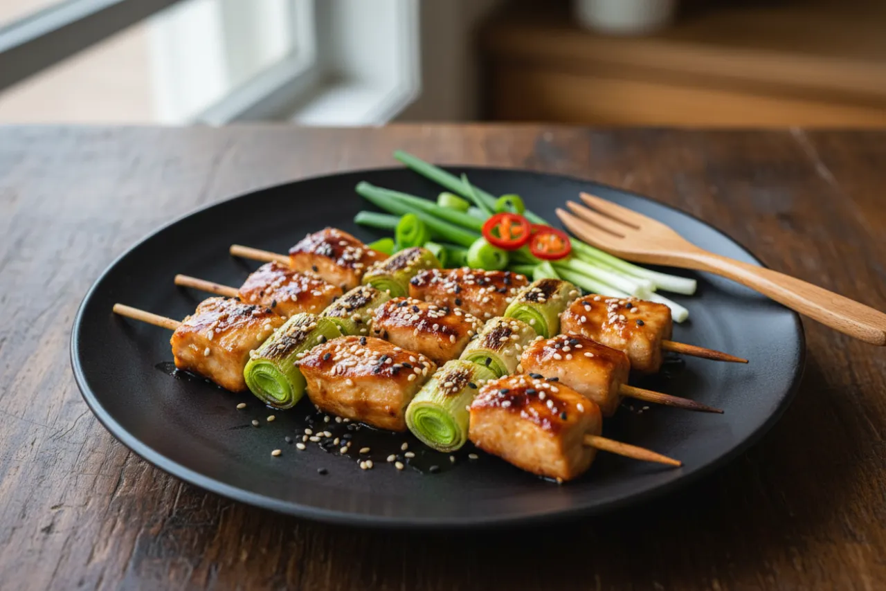 Negima Skewers — a high-protein low-carb japanese recipe with about 1g of fiber
