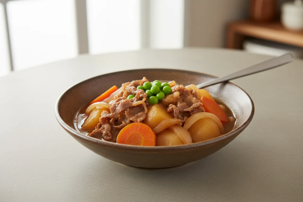 Nikujaga — Japanese recipe, finished and plated