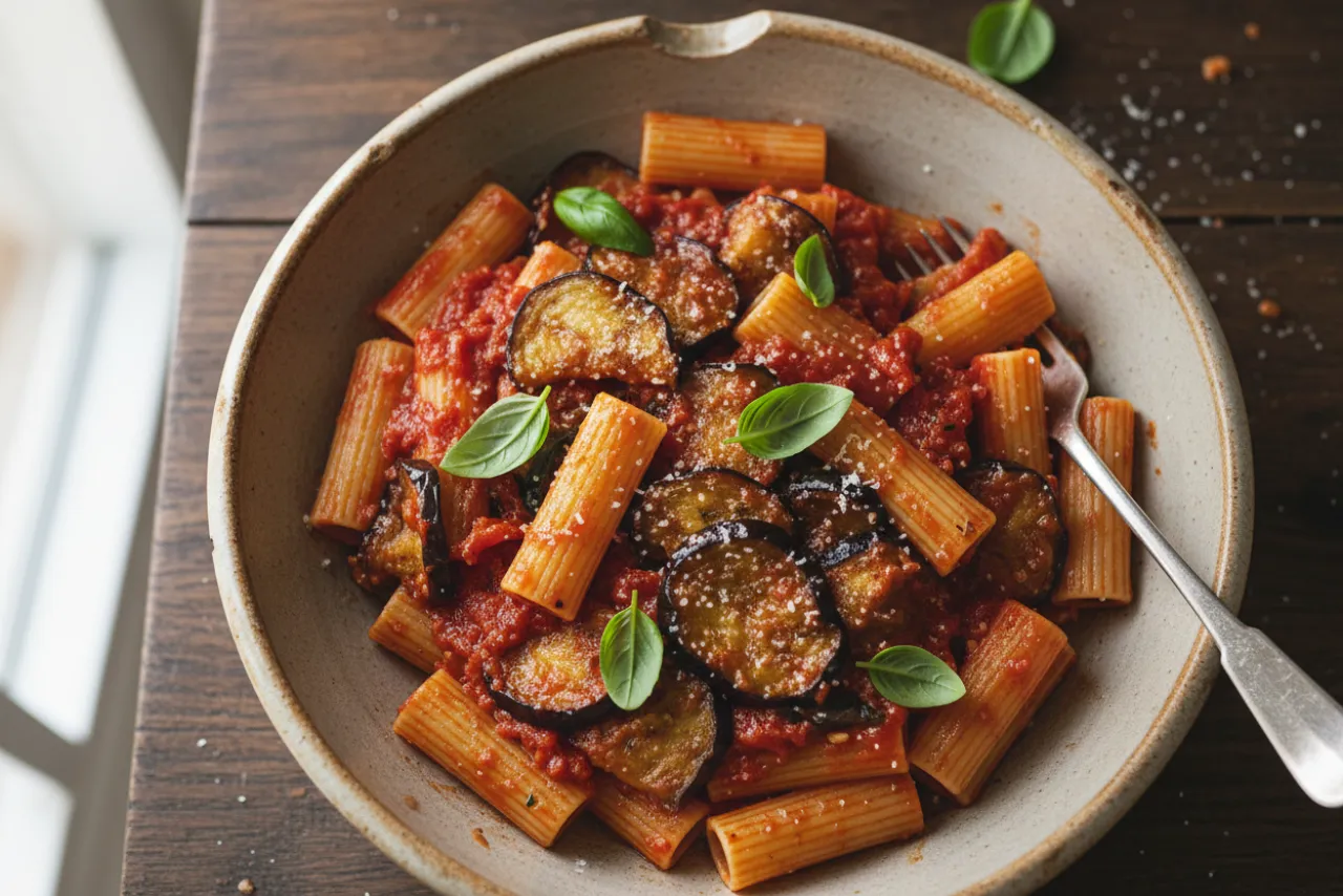 Pasta alla Norma — a healthy Italian italian recipe with about 8g of fiber