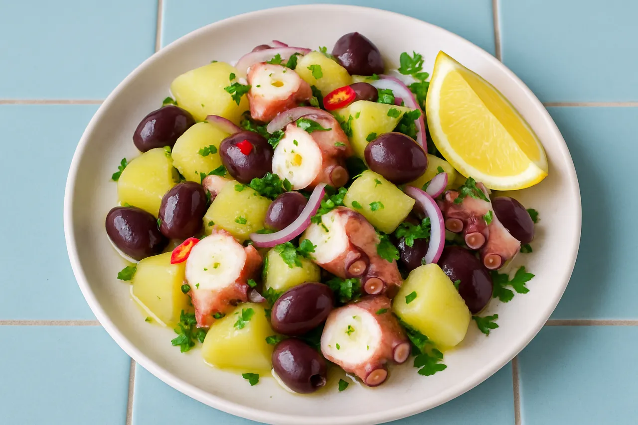 Octopus Salad — a Mediterranean anti-inflammatory mediterranean recipe with about 4g of fiber