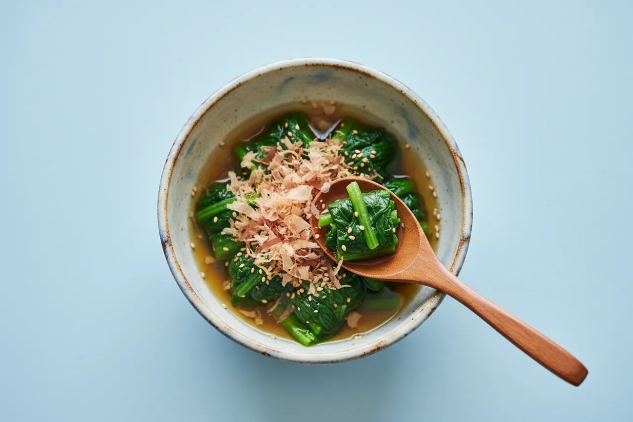 Ohitashi — Japanese recipe, finished and plated