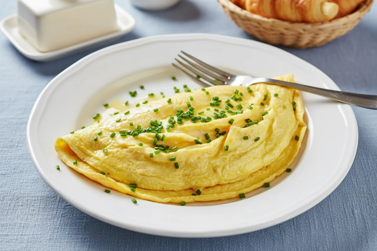 French Omelette — a high-protein breakfast french recipe with about 0g of fiber