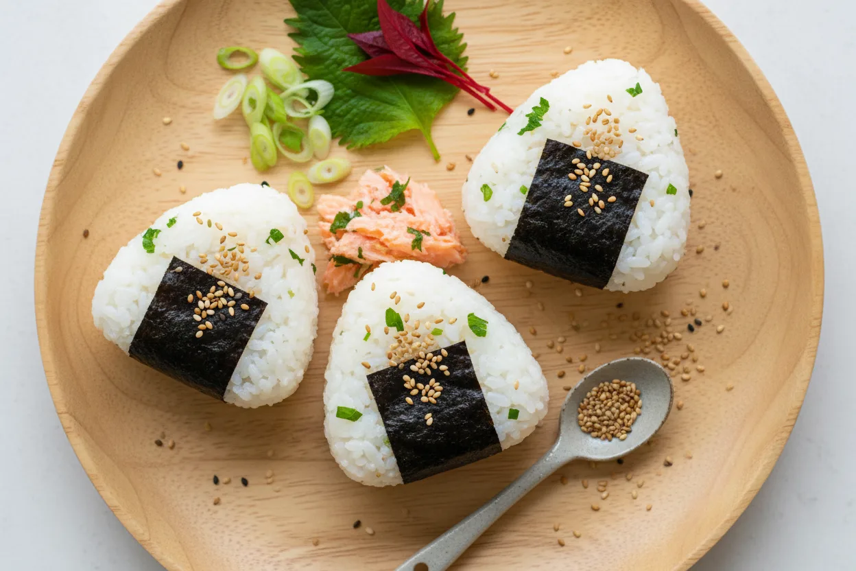 Onigiri — Japanese recipe, finished and plated