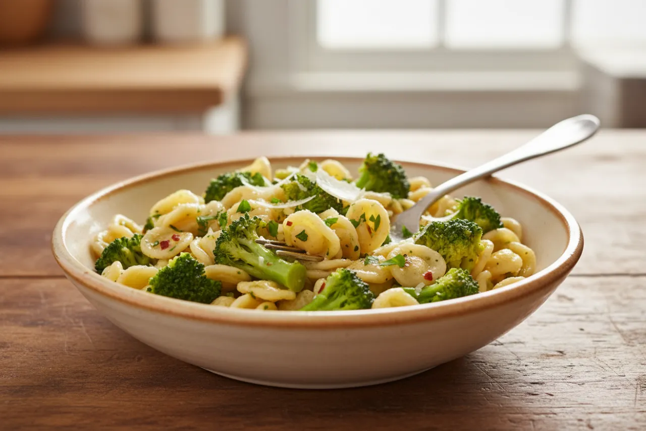 Orecchiette con Broccoli — a easy Mediterranean italian recipe with about 8g of fiber