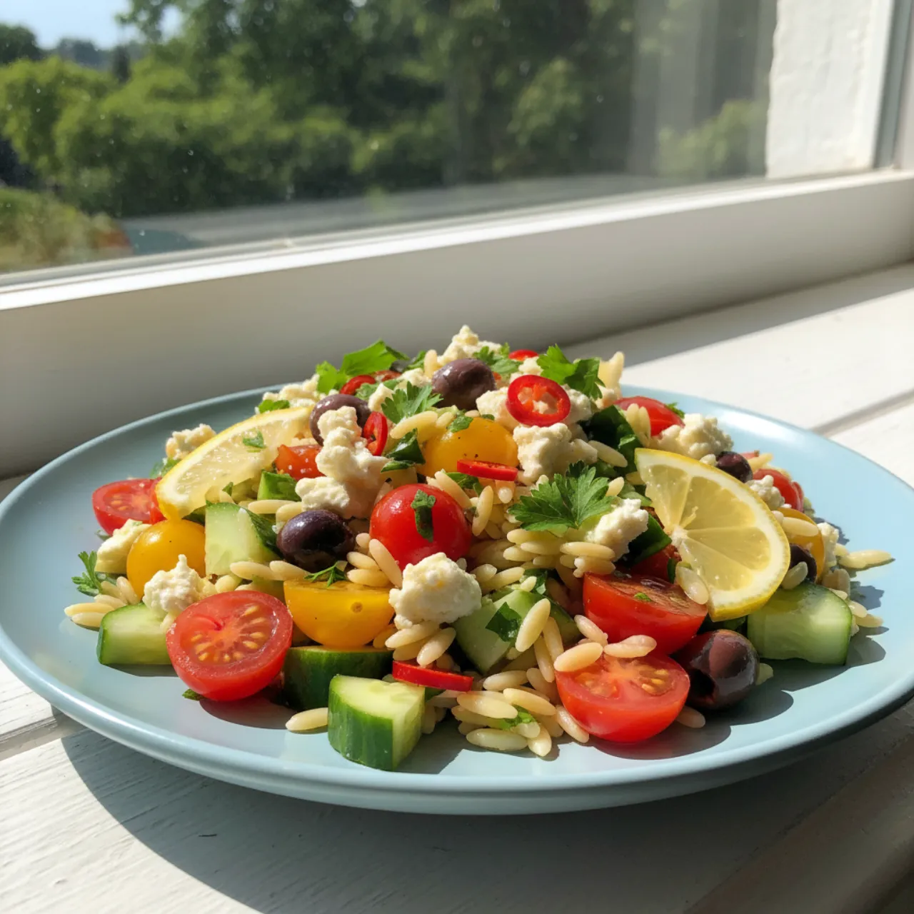 Mediterranean Orzo Salad — a lunch meal prep mediterranean recipe with about 4g of fiber