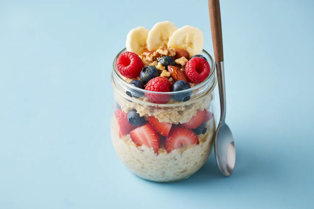 Overnight Oats — a high-fiber high-protein breakfast american recipe with about 7g of fiber