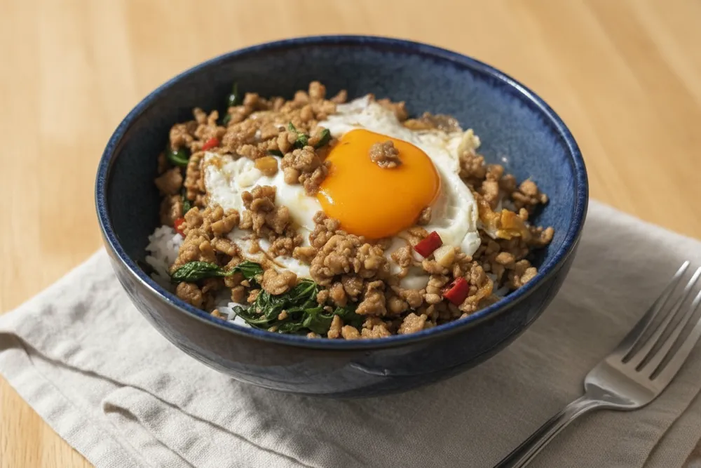 Pad Krapow Gai — Thai recipe, finished and plated