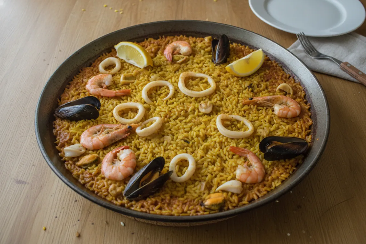 Paella de Marisco — a high-protein muscle-building spanish recipe with about 6g of fiber