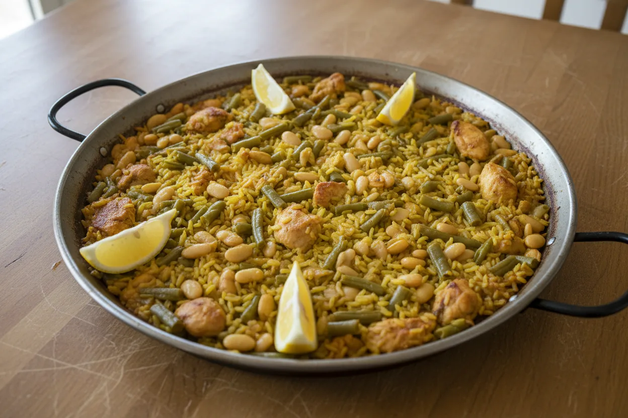 Paella Valenciana — a high-protein high-fiber spanish recipe with about 8g of fiber
