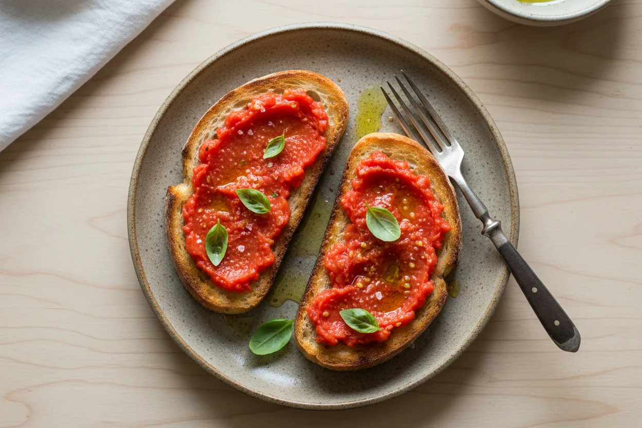 Pan con Tomate — Spanish recipe, finished and plated