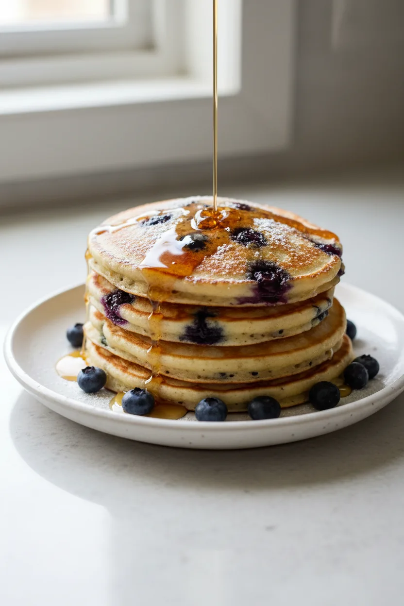 Blueberry Pancakes — American recipe, finished and plated