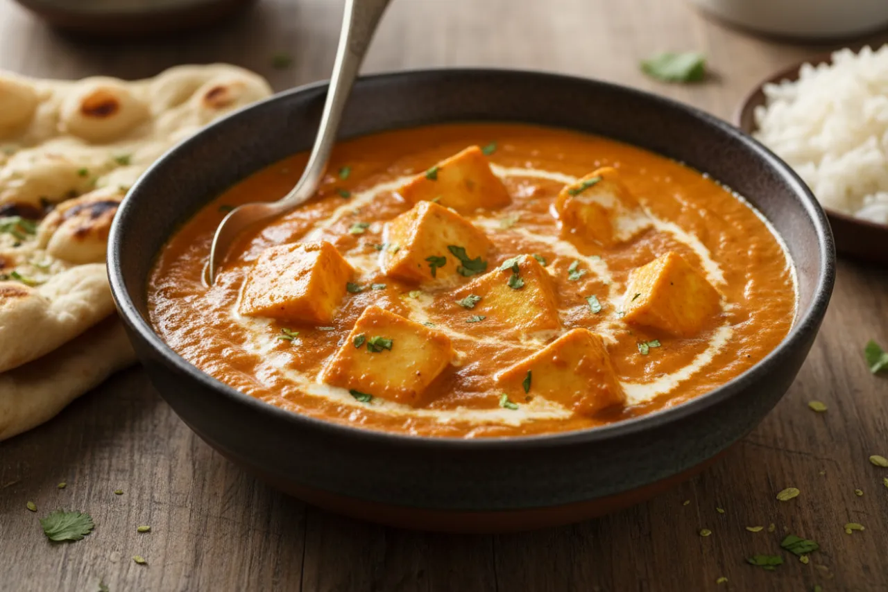 Paneer Butter Masala — Indian recipe, finished and plated